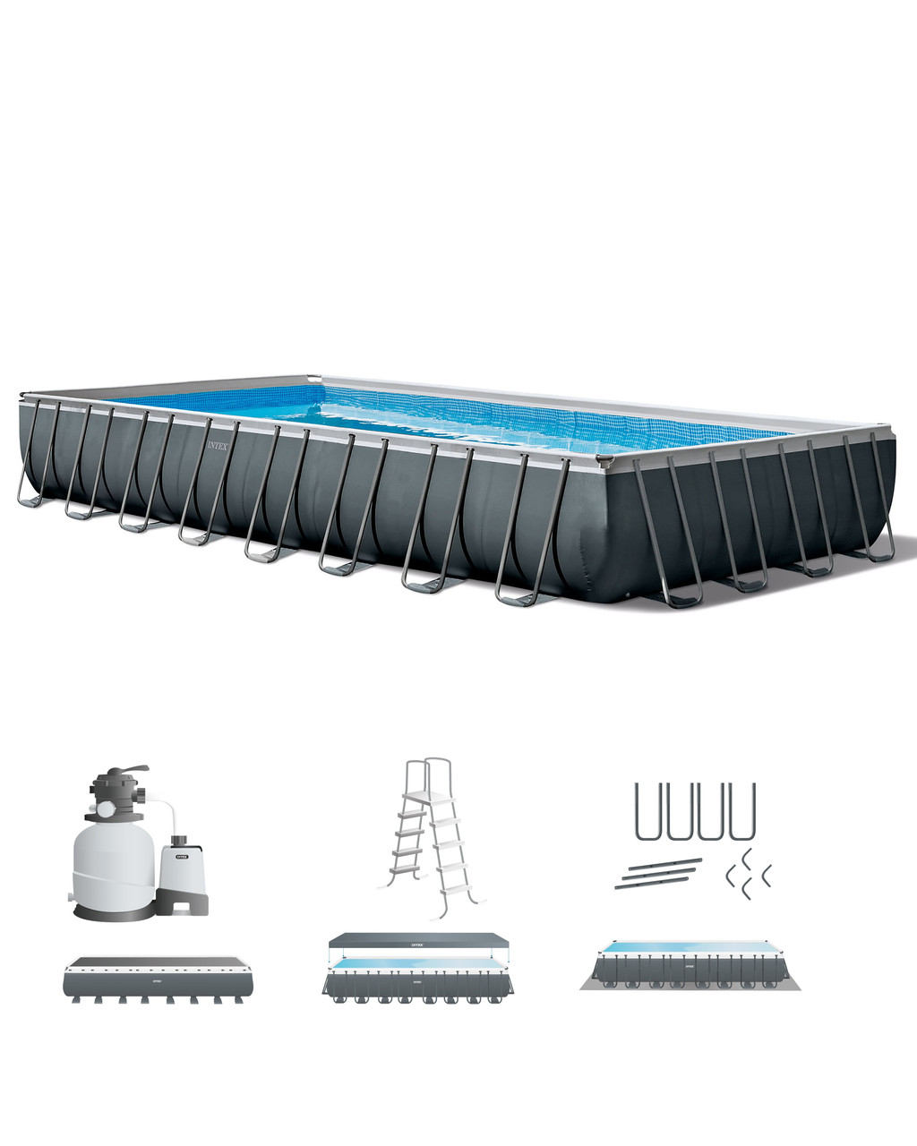 INTEX Rectangular Ultra XTR® Frame Above Ground Pool w/ Sand Filter Pump -  24' x 12' x 52