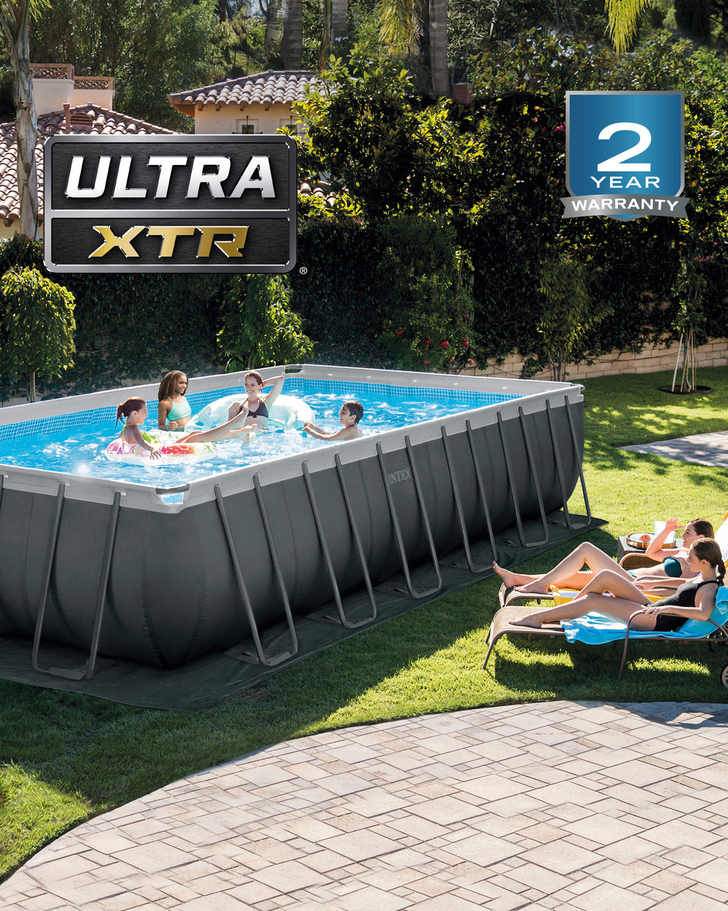 INTEX Rectangular Ultra XTR® Frame Above Ground Pool w/ Sand Filter Pump -  24' x 12' x 52