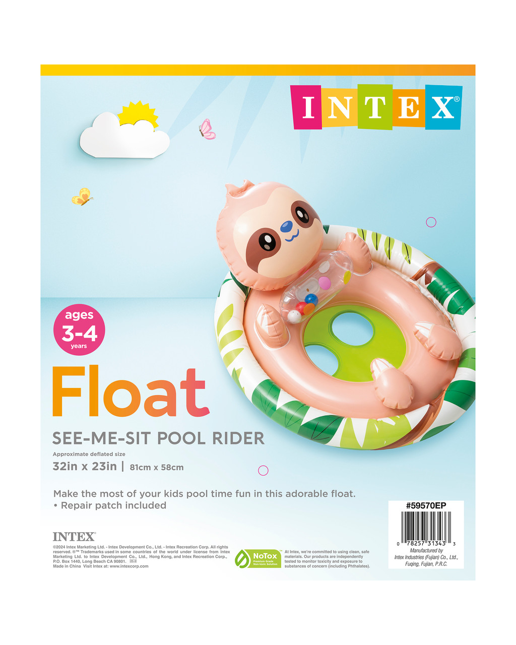 Baby Sloth Pool Inflatable INTEX See-Me-Sit Rider Inflatable Pool
