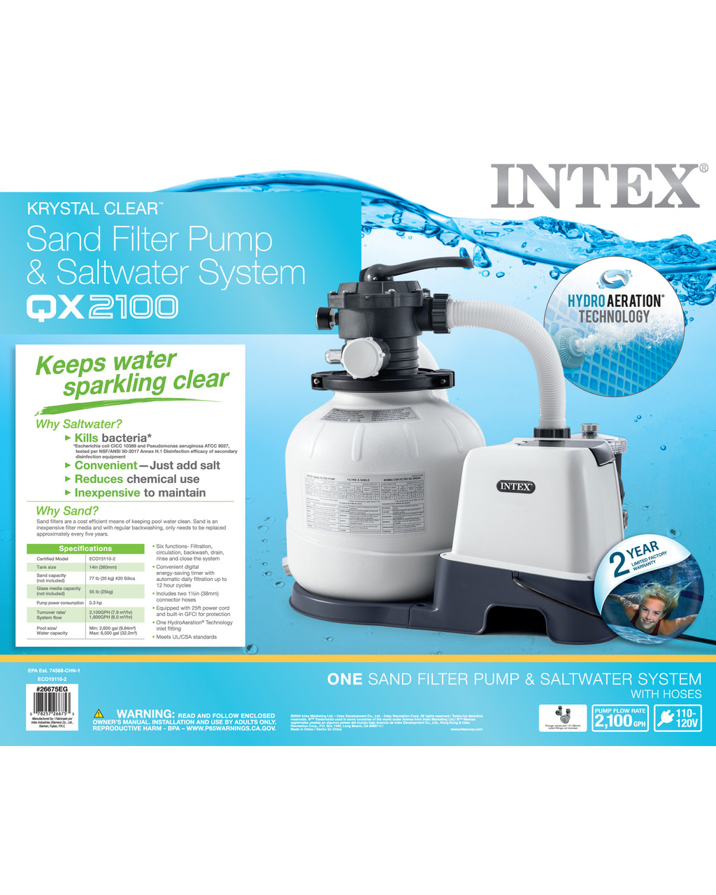 INTEX Krystal Clear™ Sand Filter Pump Saltwater Pool Chlorine