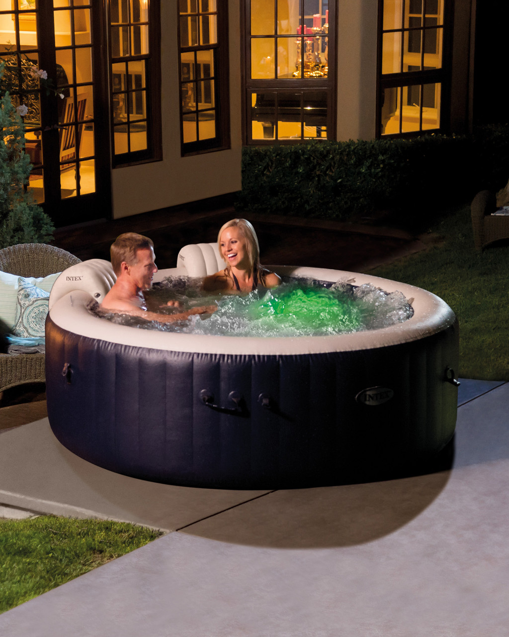 Intex PureSpa Plus 6 Person Inflatable 94 Square Outdoor Hot Tub Spa with  170 Bubble AirJets, Insulated Cover & LED Color Changing Lights, Greystone