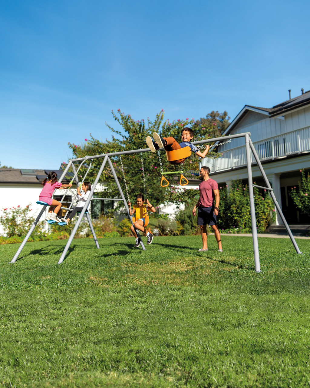 Swing u0026 Glide Four Feature Gray Swing Set w/ FREE Trapeze Bar