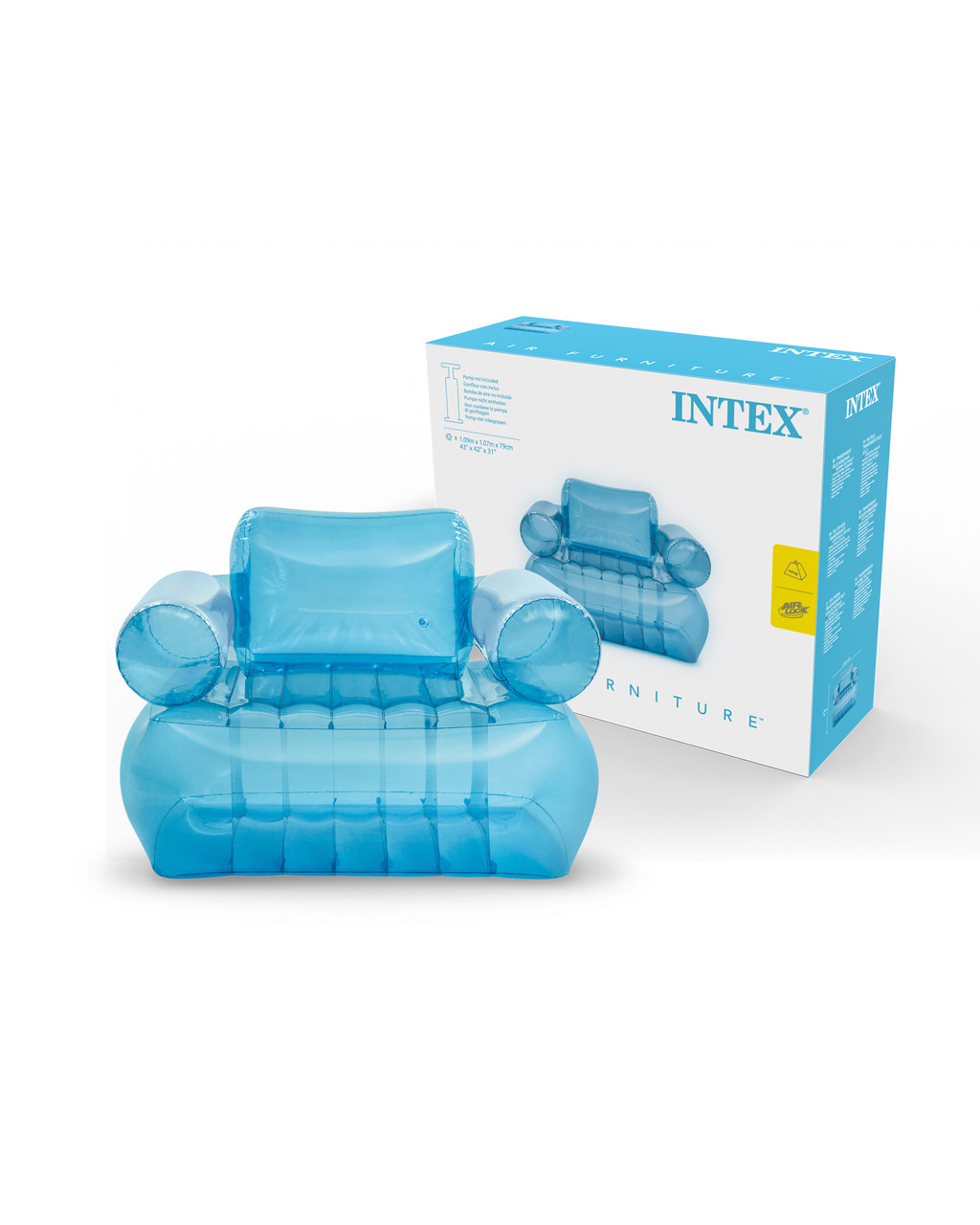 Intex Fauteuil Gonflable Transparent Bleu - 109x107x79cm - Confort Détente Intérieur