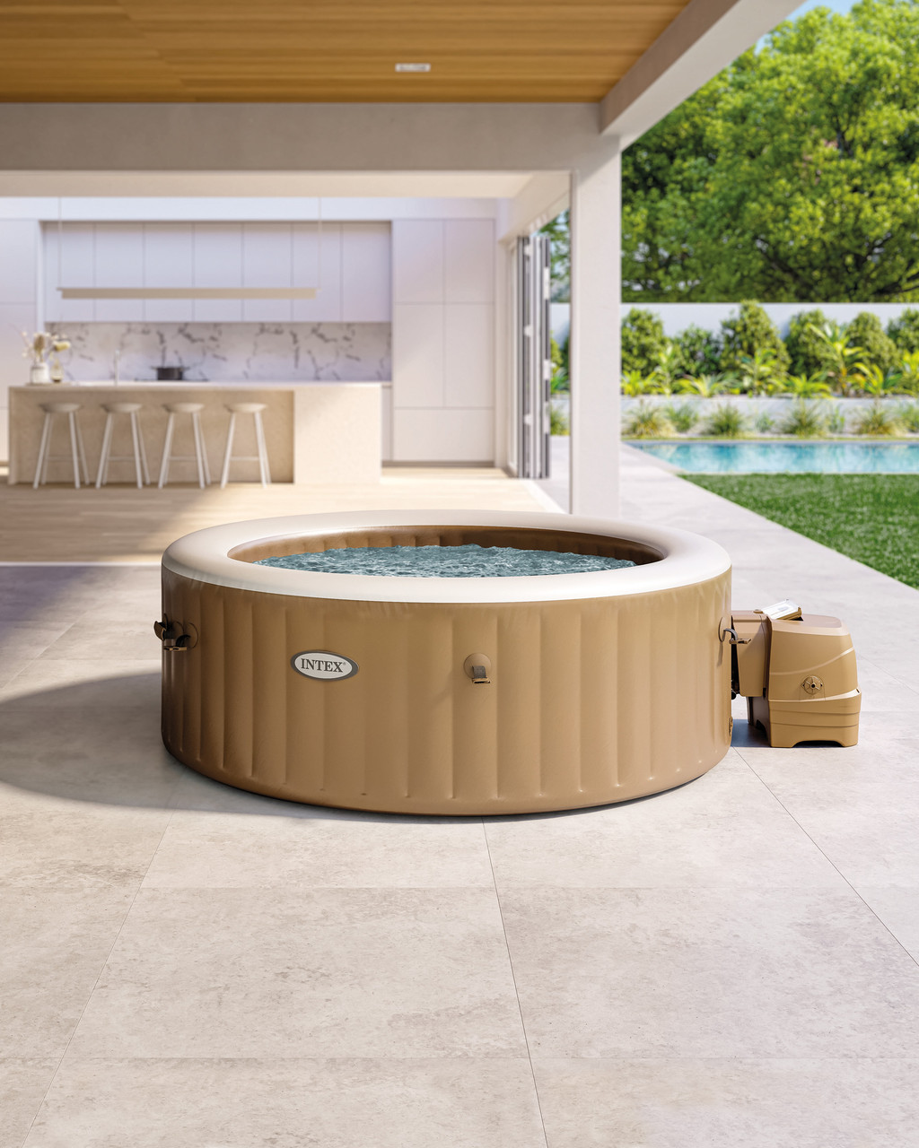 PureSpa™ Sahara Tan Round Bubble Inflatable Spa Set 4-Person