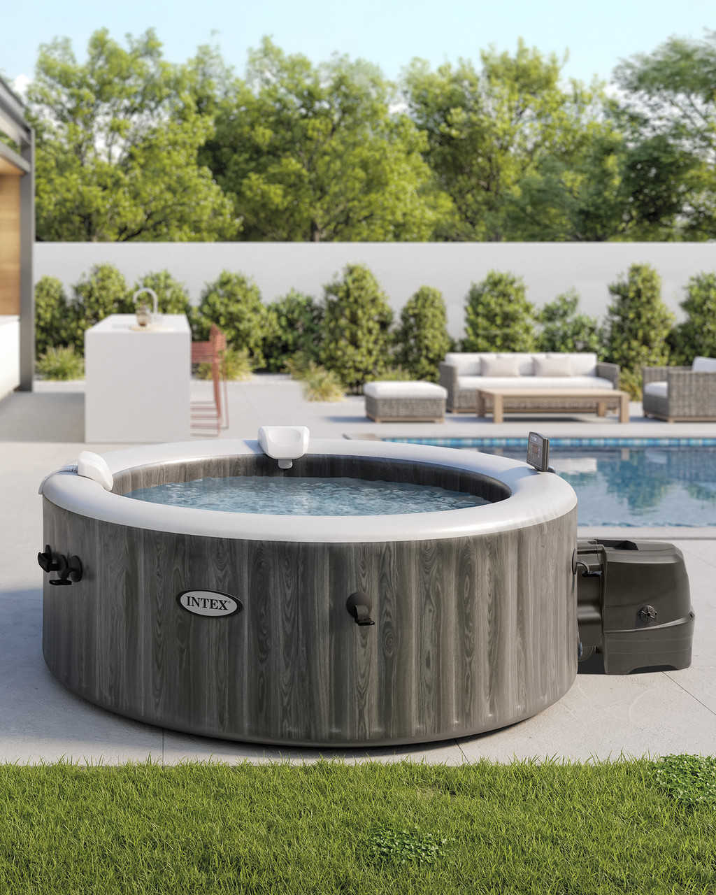 PureSpaβ’ Greywood Deluxe Round Bubble Spa Set 4-Person