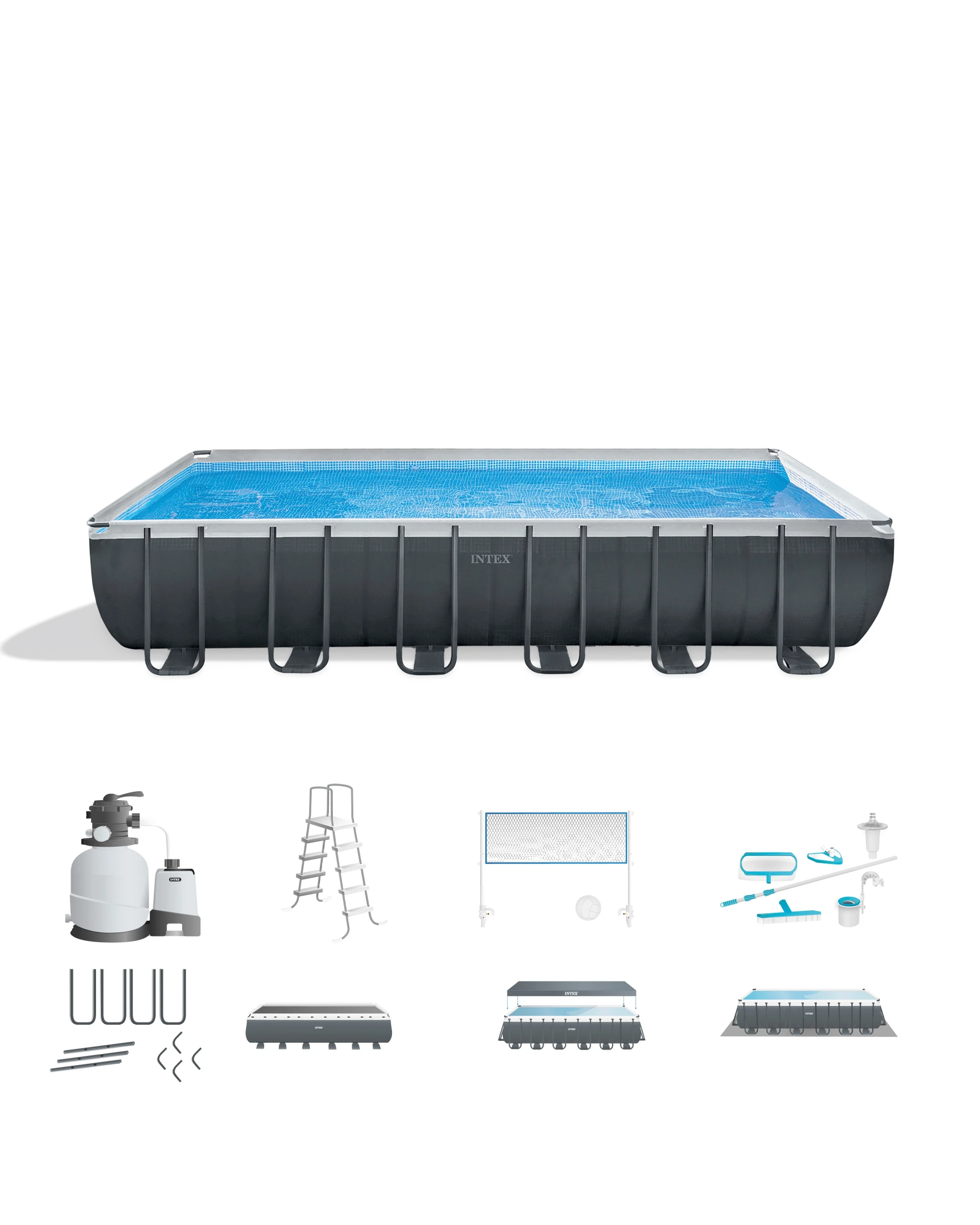 INTEX Rectangular Ultra XTR® Frame Above Ground Pool w/ Sand Filter ...