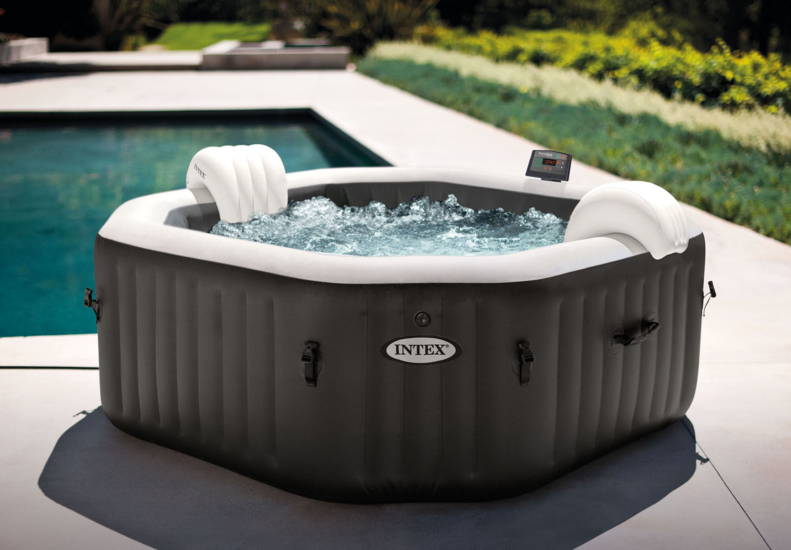 Intex 4 Person Purespa Greywood Deluxe Inflatable Hot Tub Spa