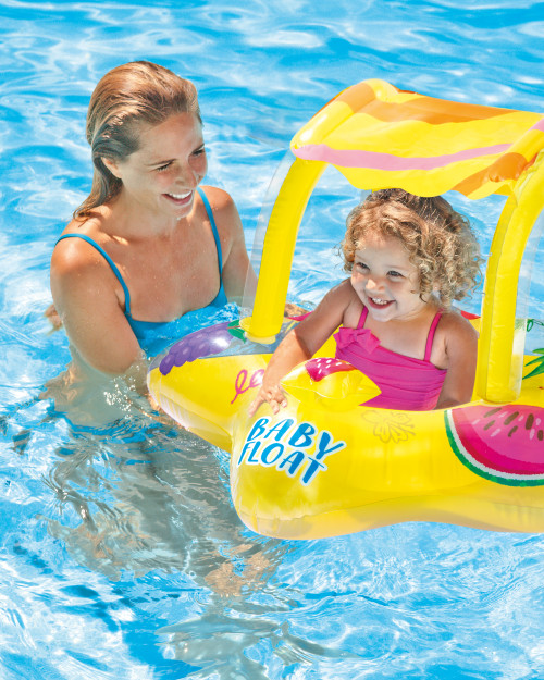 Yellow Kiddie Inflatable Pool Float w/ Sunshade