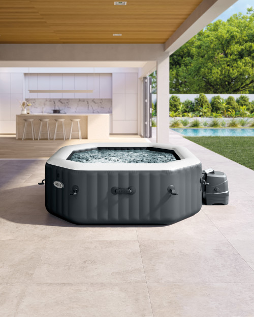 PureSpa Slate Gray Octagon Bubble Inflatable Spa Set - 4 Person