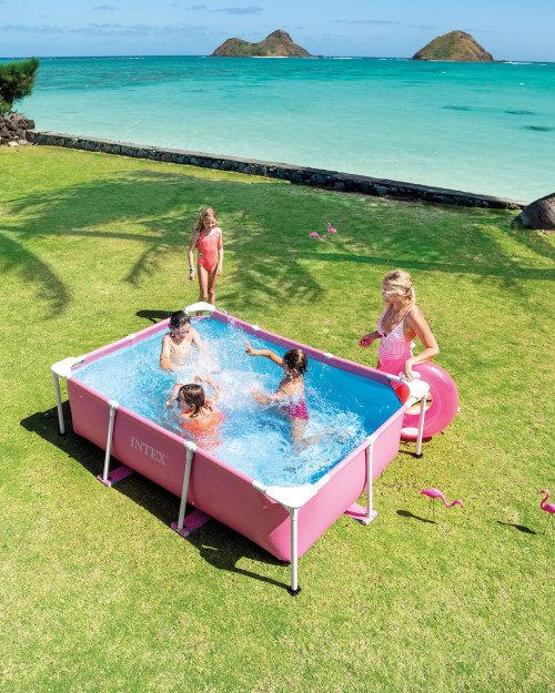 INTEX Pink Rectangular Frame Above Ground Pool - 2.2M x 1.5M x 0.6M