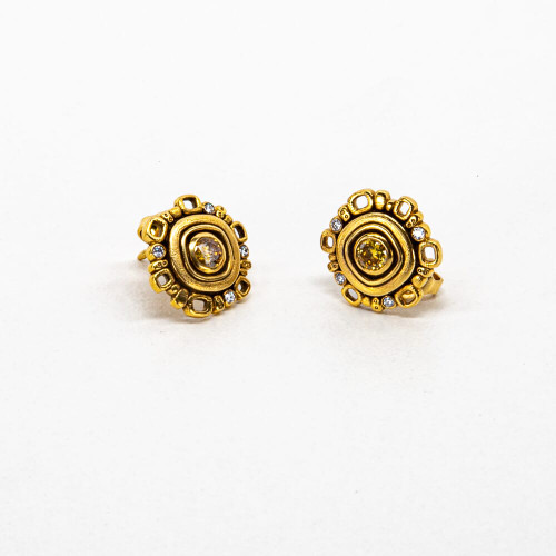 Alex Sepkus 18k  and Diamond Earrings.  2 Natural Color Diamonds 0.35ct and 8 White Diamonds 0.08ct E-85