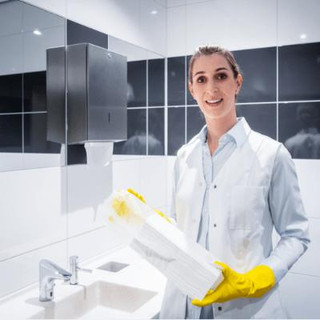 Woman Cleaning Public Restrooms