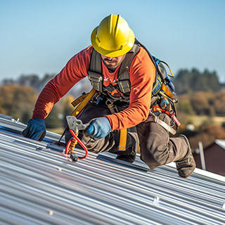 Construction worker install new roof