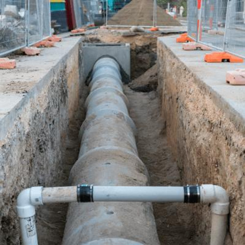 large underground dug out drainage pipe