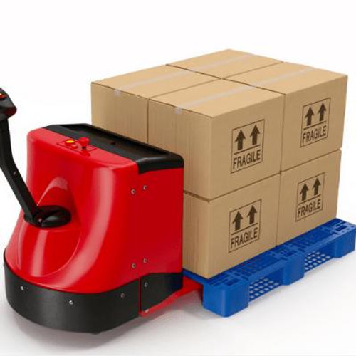 Electric pallet jack carrying boxes.
