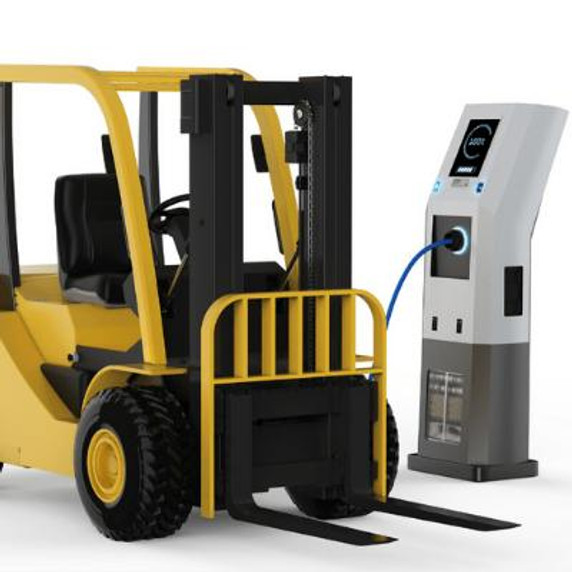 Electric Forklift getting charged.