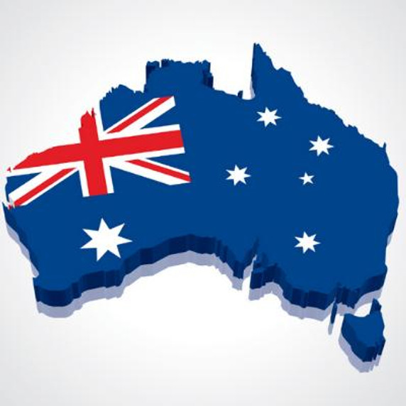 Picture of a cutout of Australia with the flag over it.