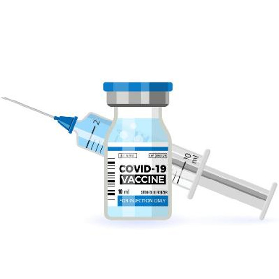 COVID-19 Vaccine vial with a needle.