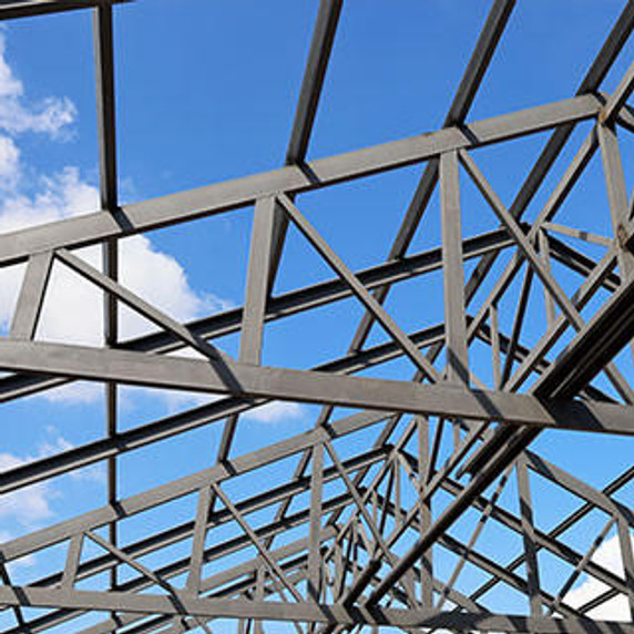 Steel roof structure for building construction.