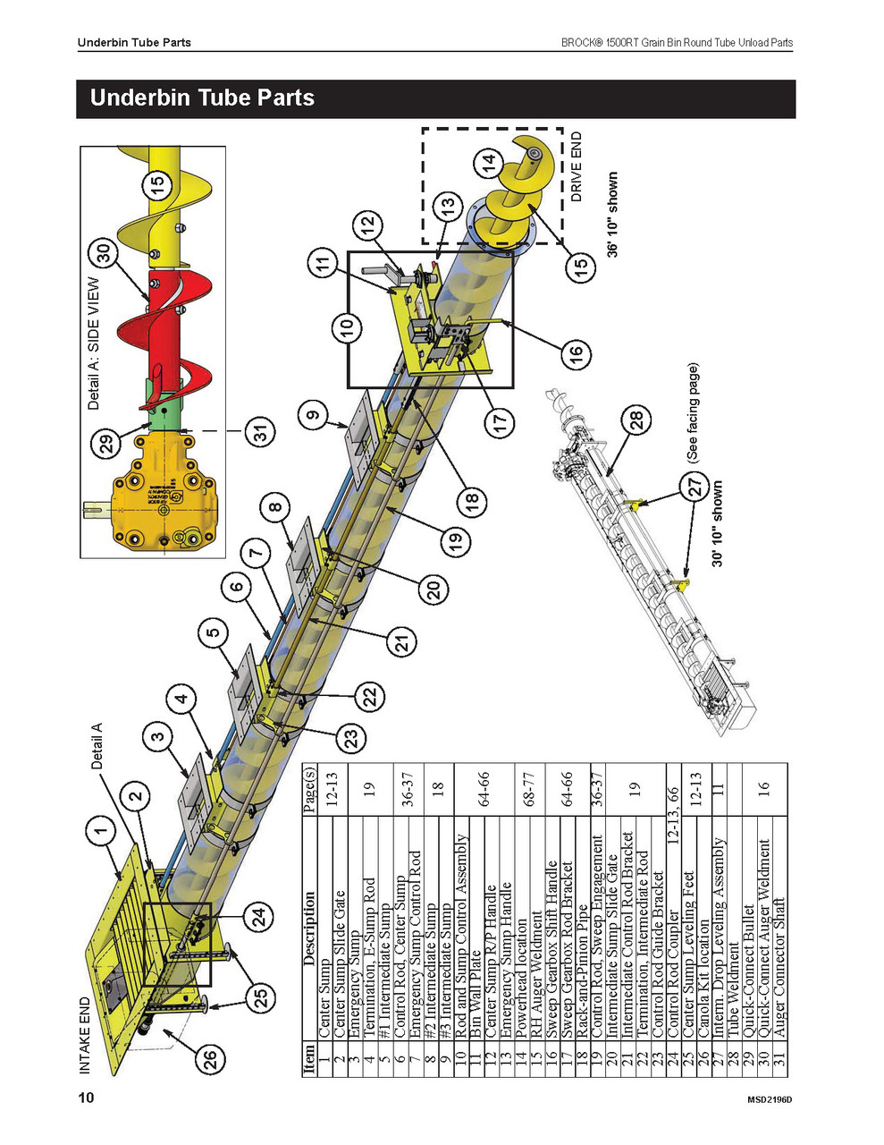Brock 1500 Series 8" Unload Parts List