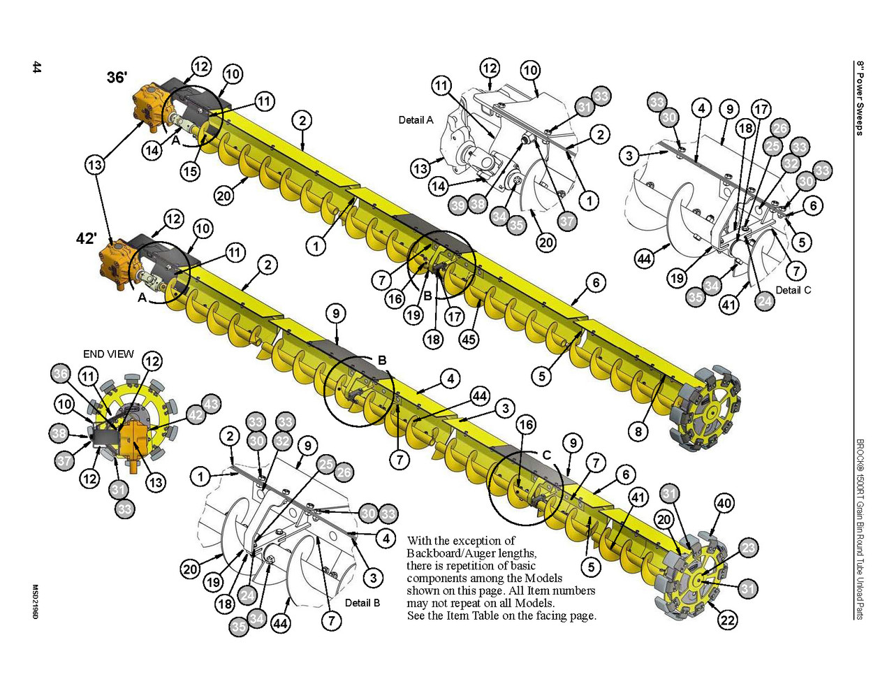 Brock 1500 Series 8" Unload Parts List