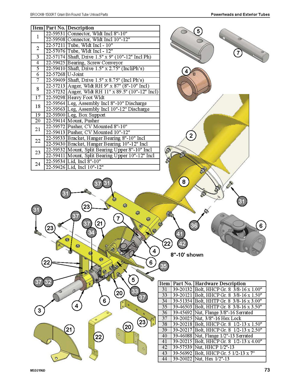 Brock 1500 Series 8" Unload Parts List