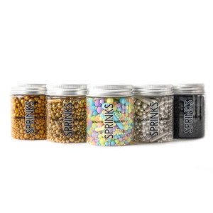 Sprinks BUBBLE & BOUNCE Black |Blue | Pink| Silver| Shiny Gold  Sprinkles (75g) - by Sprinks  Sprinks BUBBLE & BOUNCE Black |Blue | Pink| Silver| Shiny Gold  Sprinkles (75g) - by Sprinks