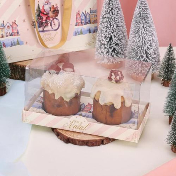 Jango Embalagens 10 Pack Box for 2 Mini Panettones with Acetate Lid Neve (Code 4272) 
