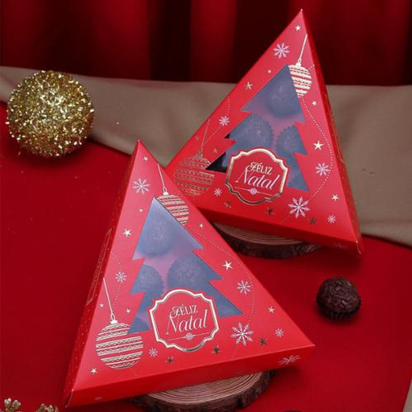 Jango Embalagens 10 Pack Christmas Tree Box for truffles  with window Lid LUZ (Code 4376) 