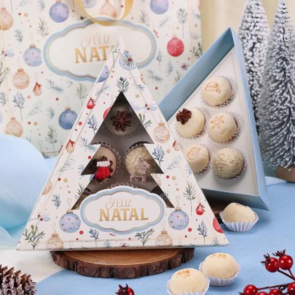 Jango Embalagens 10 Pack Christmas Tree Box for truffles  with window Lid CELEBRAÇÃO (Code 4379) 