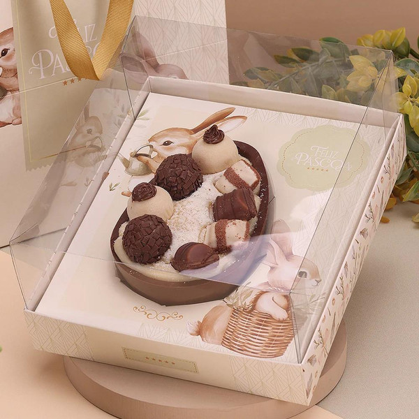 Jango Embalagens 10 pack Spoonable Easter Box for 250/350/500GR | With Acetate Lid with Handle optional (LEVEZA Code 4545 ) 