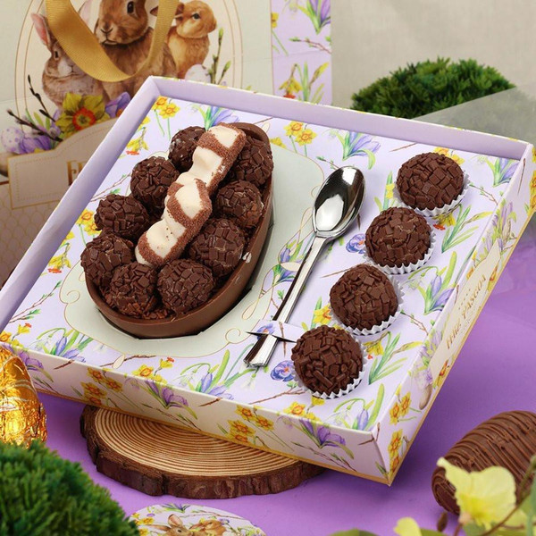 Jango Embalagens 10 Pack  Easter Egg & Brigadeiros (150g/250g) Box  | With Acetate Lid( FLORESCER- Code 3938 ) 
