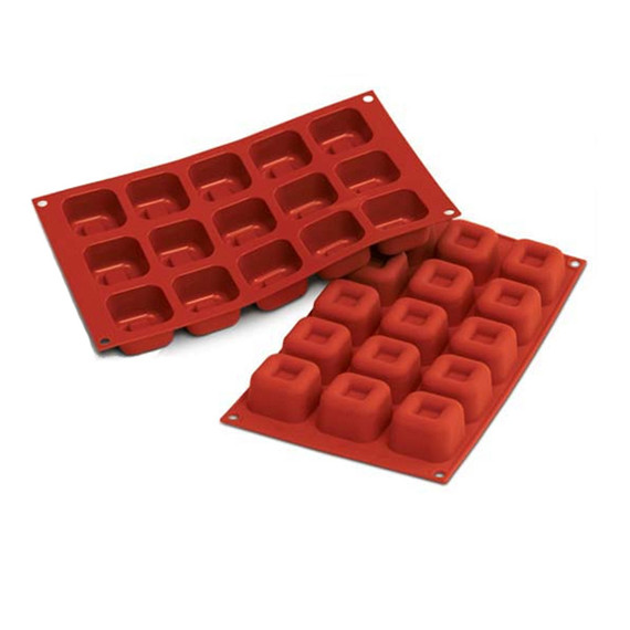 Silikomart  Flexible Bakeware Square Savarin Mold 1.5 Oz, 1.88" x 1.88" x 1.16" High, 15 Cavities