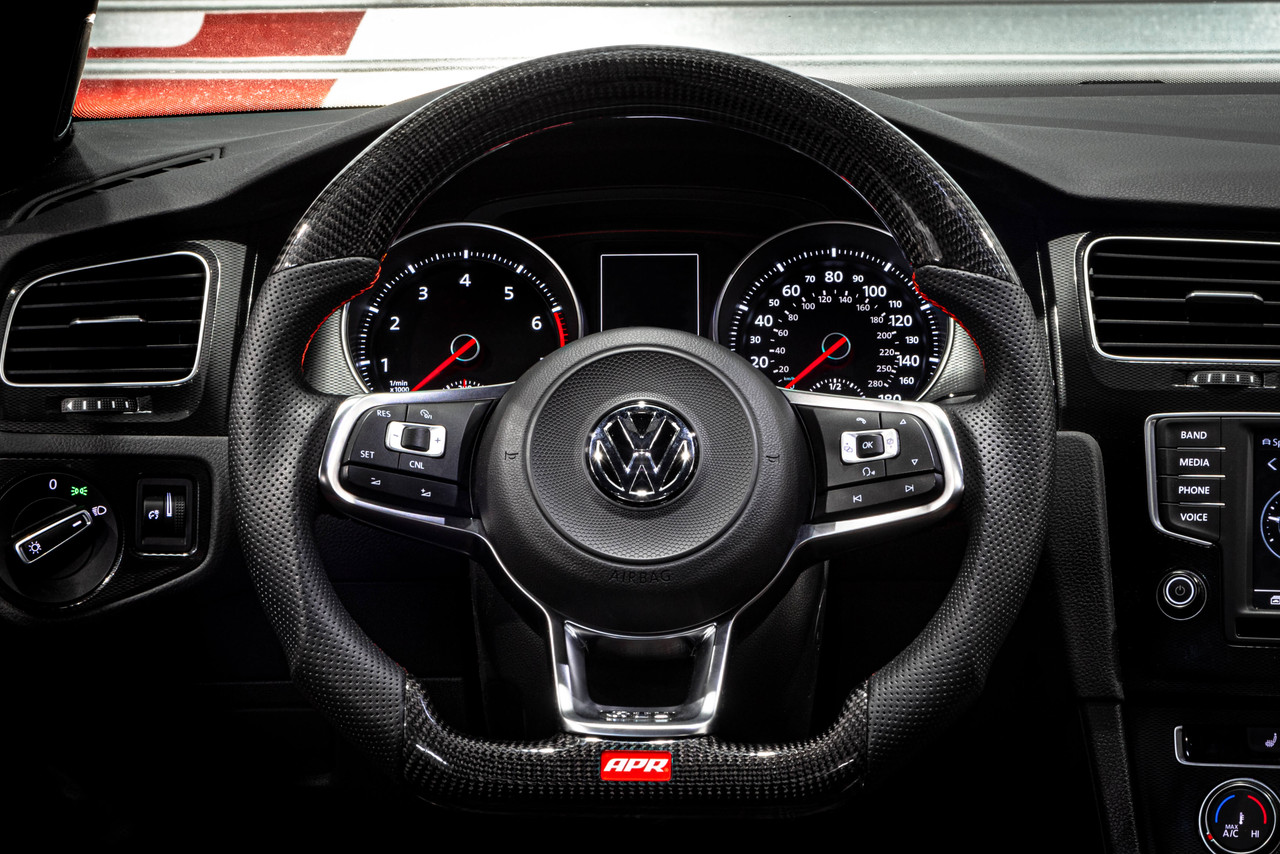 APR Carbon Fiber & Perforated Leather Steering Wheel w/ Paddles (GTI & GLI Style - Red Stitching)