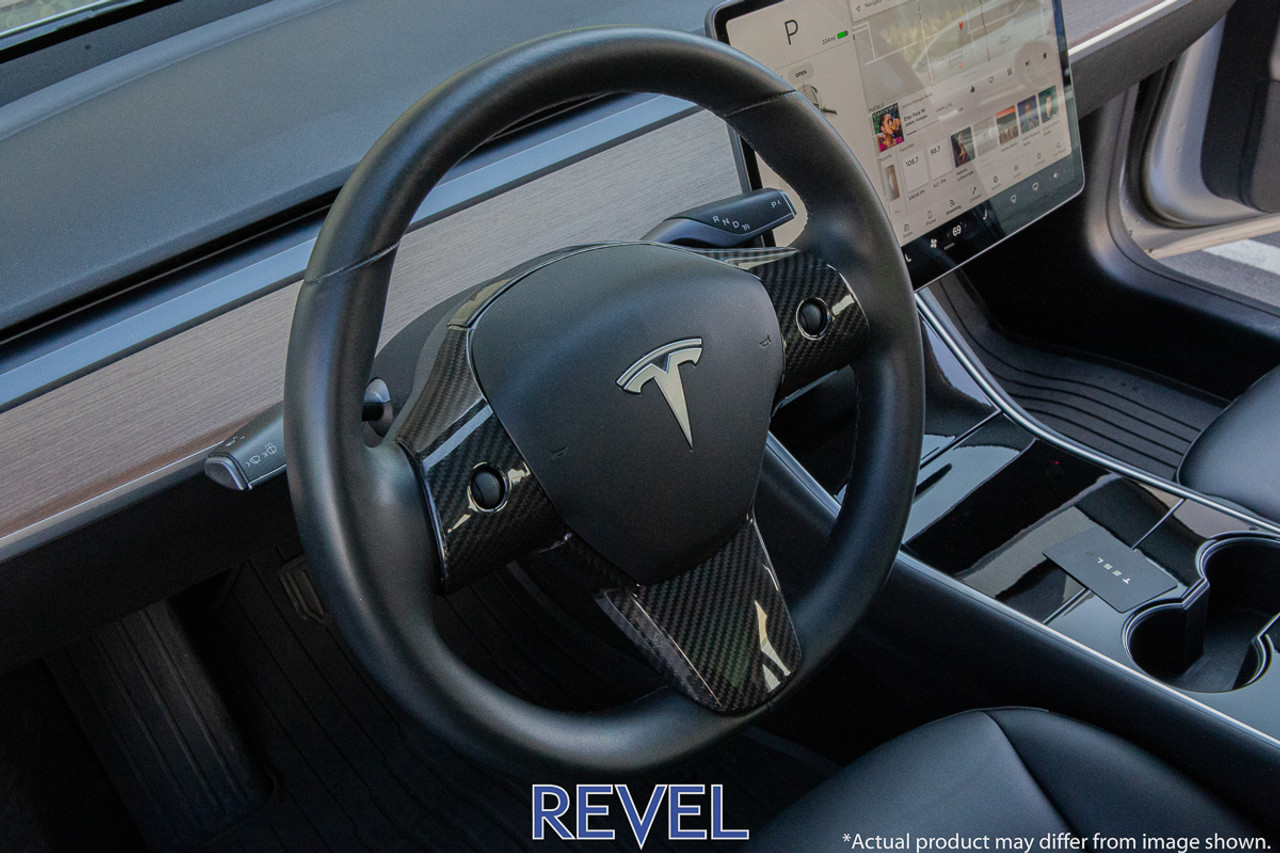 Revel GT Dry Carbon Steering Wheel Insert Covers for Tesla Model 3