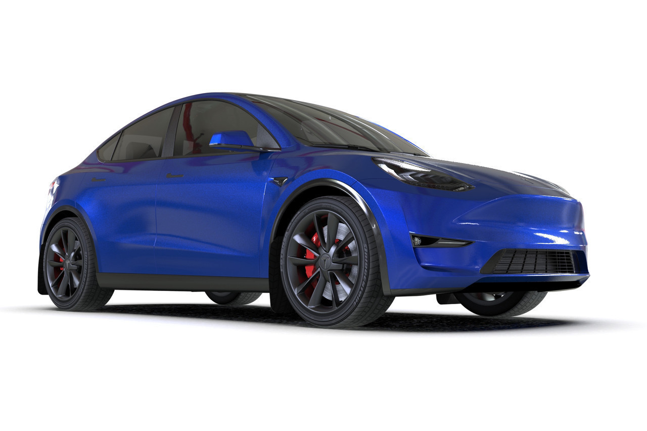 Rally Armor UR Black w/ White logo Mud Flaps for Tesla Model Y