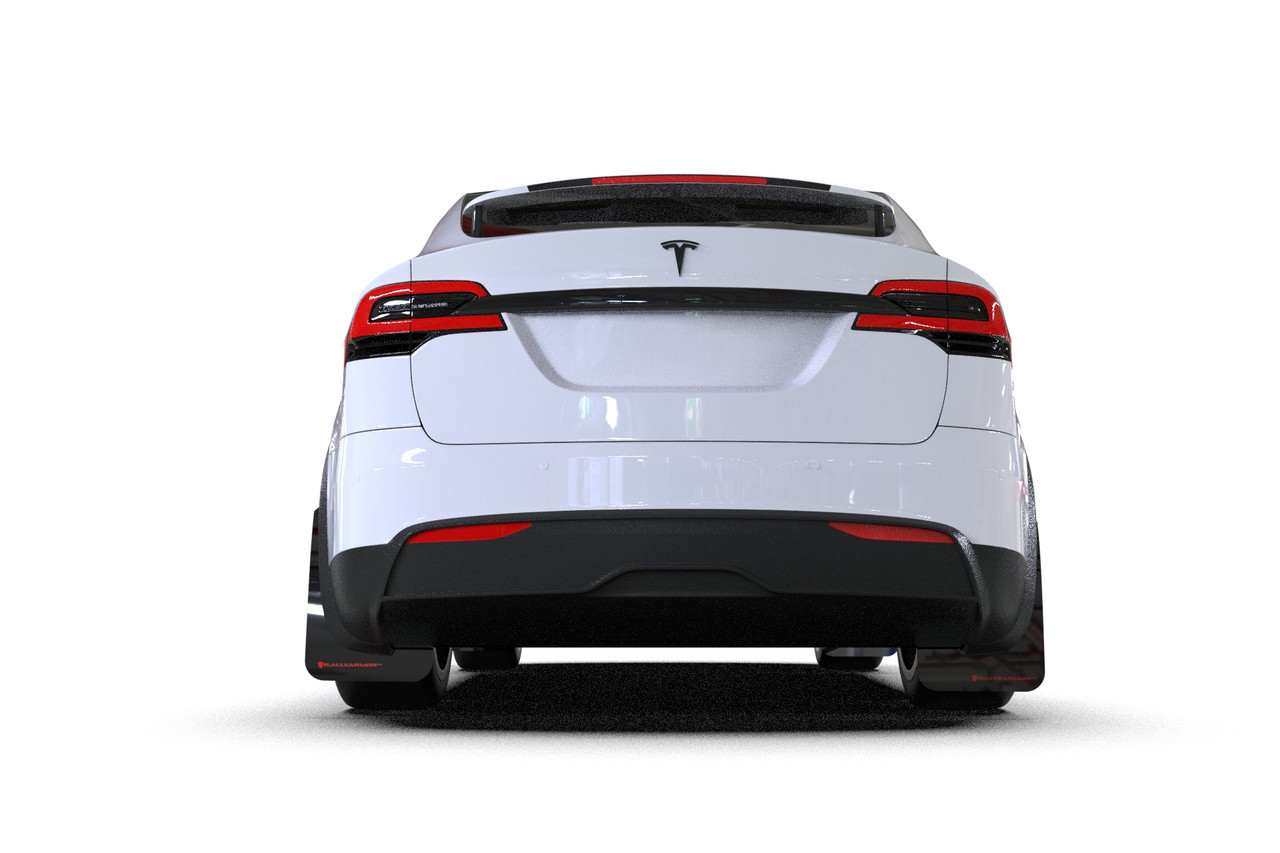 Rally Armor UR Black w/ Dark Grey logo Mud Flaps for Tesla Model X & X Plaid