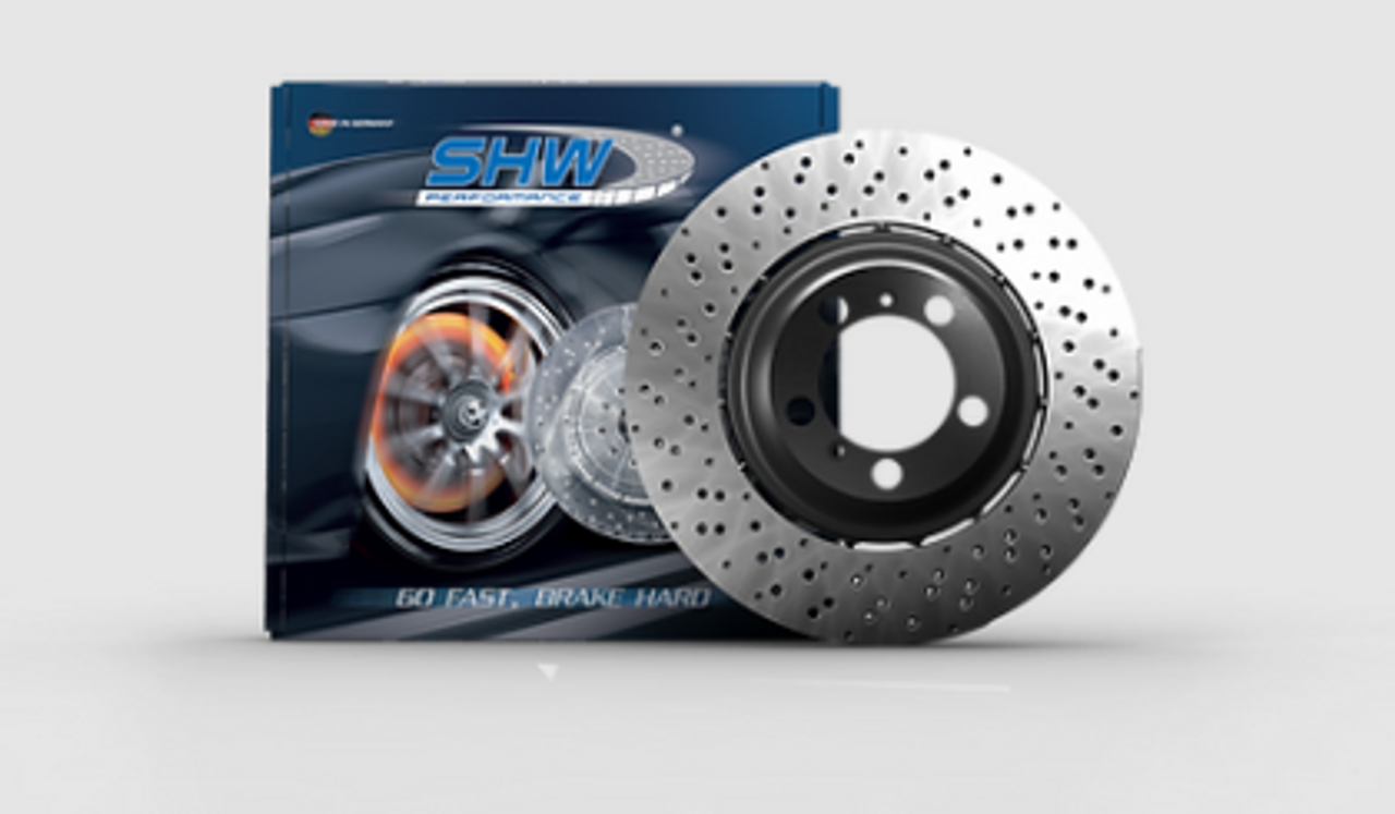 SHW Performance Front Cross-Drilled Lightweight Brake Rotors for MK8 Golf R & 8Y S3 357x34 (Pair)