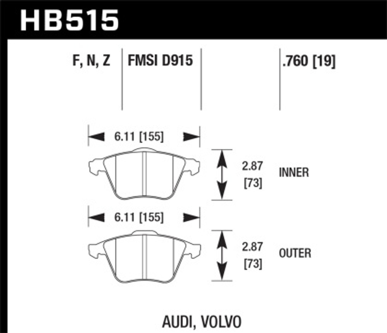 Hawk HPS Front Brake Pads for MK5 R32, 09-11 CC VR6 4Motion, B6 & B7 S4