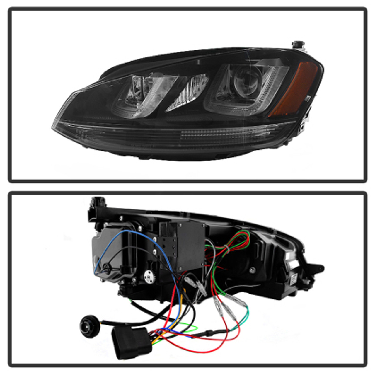 Spyder Black Stripe Projector Headlights for MK7 Golf & GTI (Halogen Models Only)