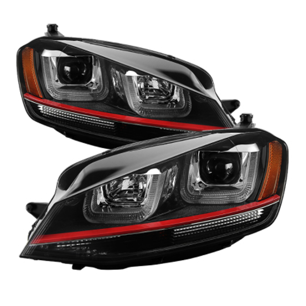 Spyder Red Stripe Projector Headlights for MK7 Golf & GTI (Halogen Models Only)