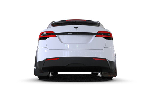 Rally Armor UR Black w/ White logo Mud Flaps for Tesla Model X & X Plaid