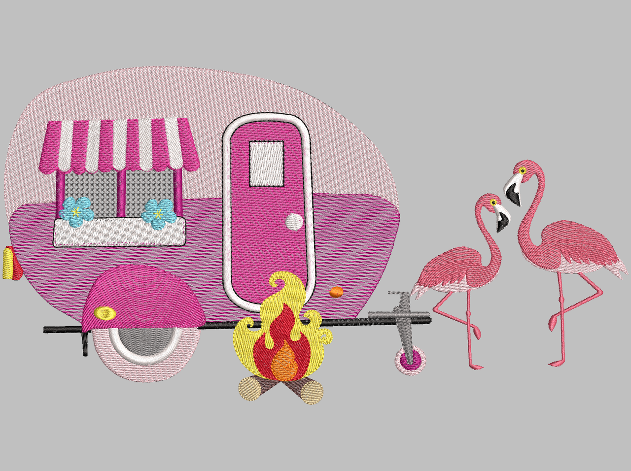 Camper Flamingos Embroidery Design ***DIGITAL DOWNLOAD*** -  DoDare2BDifferent