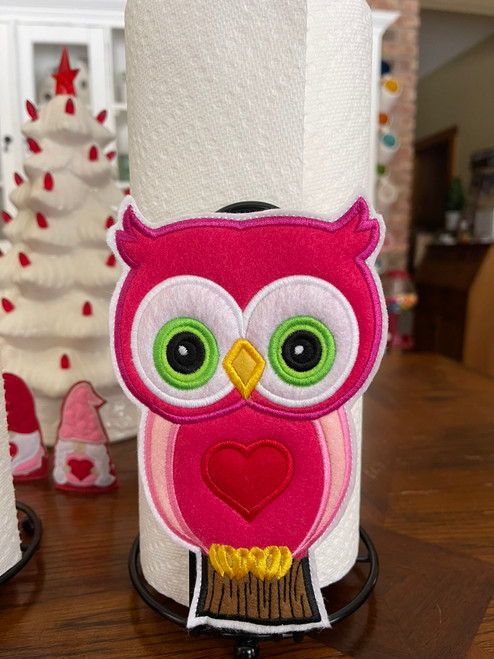Owl Heart Paper Towel Holder Cover 5x7 Applique/ Embroidery Design