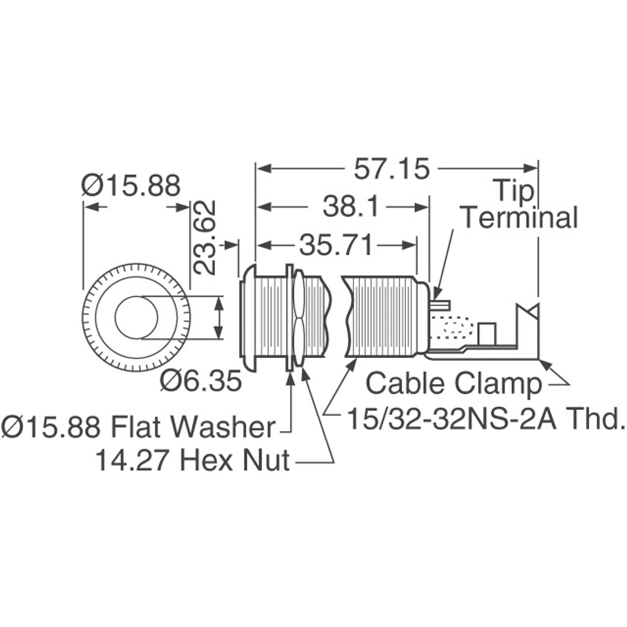 Switchcraft #152B - 1/4" Stereo Barrel Jack