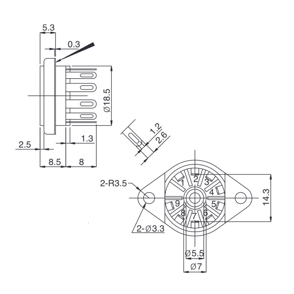 Belton - 9 Pin Mini Tube Socket (solder) - Canada