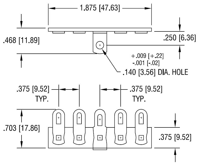 Terminal Strip - 5 Lug, 3rd Lug Common, Horizontal