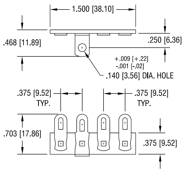 Terminal Strip - 4 Lug, 2nd Lug Common, Horizontal