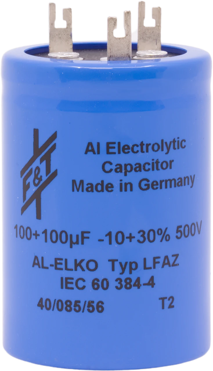 F&T Capacitor - Electrolytic, Multi-Section, Can, 100/100µF 500V