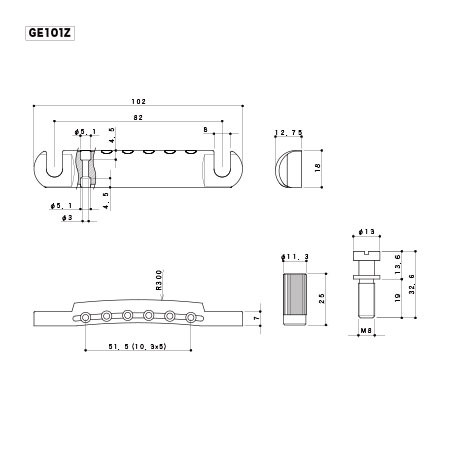 Gibson・GOTOH ・Tokaiのブリッジ・ペグ・ピックアップ等セット販売 Gotoh GE101Z - Zinc Tailpiece (choose finish) - Canada
